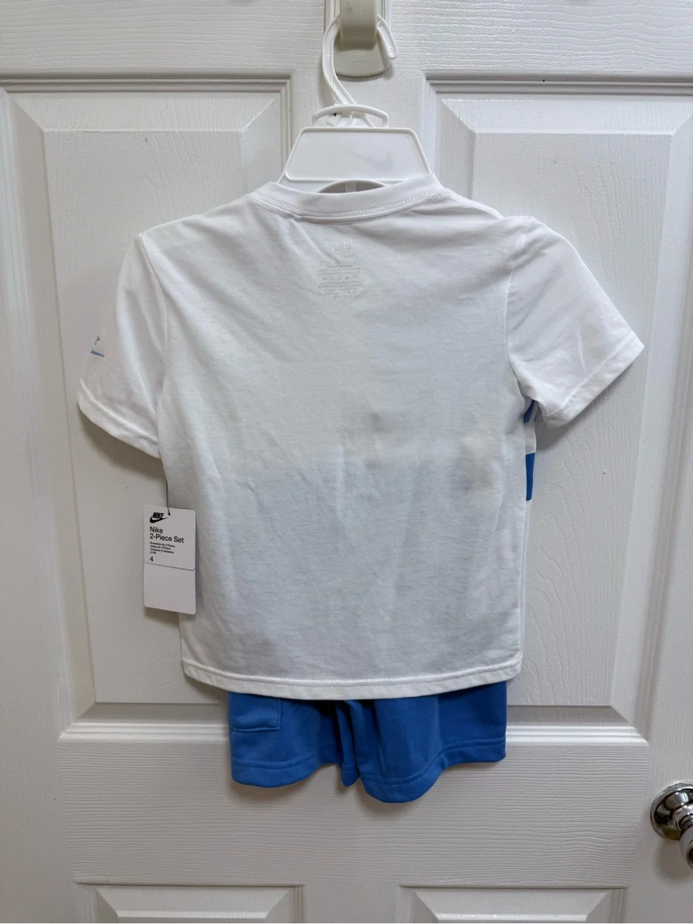 NWT Nike Kids' White & Blue Logo Tee and Short Set, Size 4